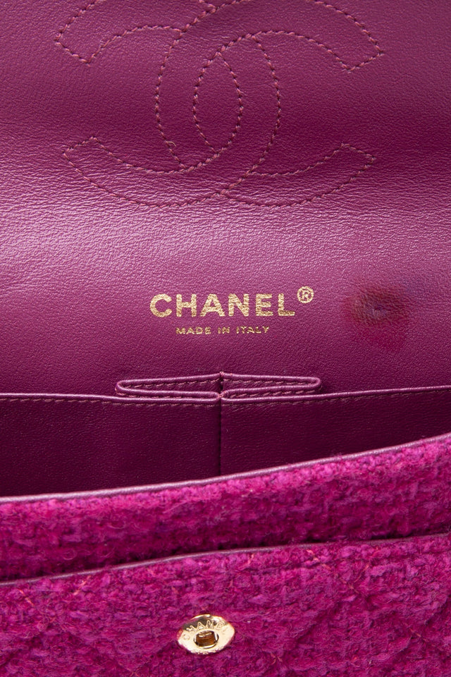 CHANEL Magenta Tweed Flap Shoulder Bag