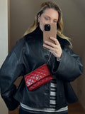 Vintage Chanel Red Lambskin Leather Wallet On Chain
