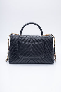 CHANEL Black Chevron Quilted Medium Coco Handle Flap Bag