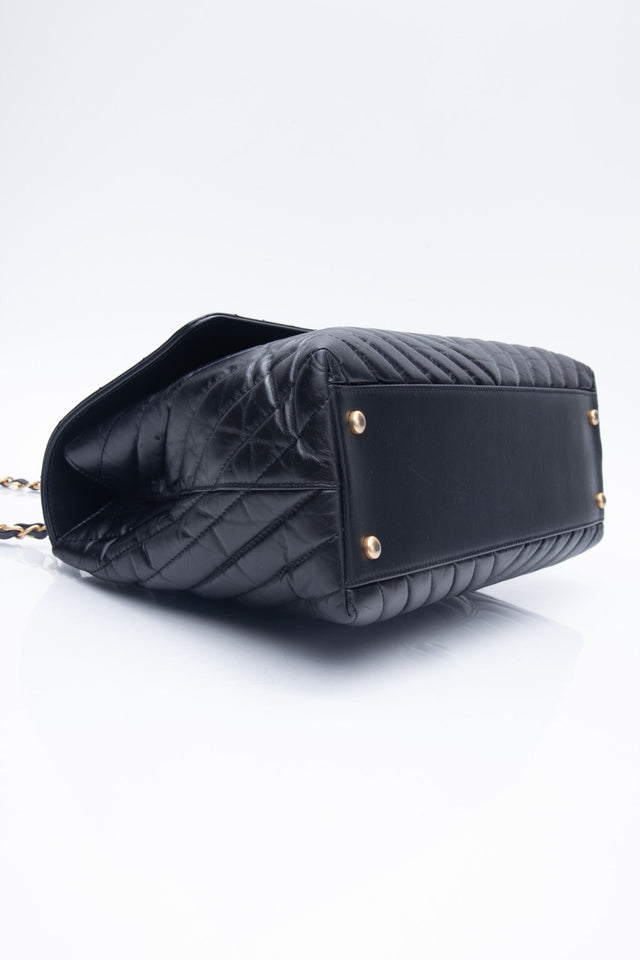 CHANEL Black Chevron Quilted Medium Coco Handle Flap Bag