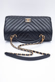 CHANEL Black Chevron Quilted Medium Coco Handle Flap Bag