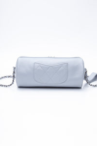 CHANEL Light Gray Calfskin Chain 20s Signature Bowling Crossbody Bag