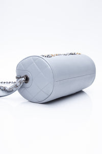 CHANEL Light Gray Calfskin Chain 20s Signature Bowling Crossbody Bag