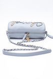 CHANEL Light Gray Calfskin Chain 20s Signature Bowling Crossbody Bag