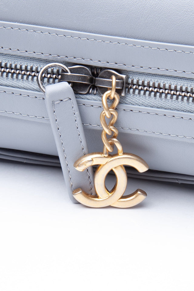 CHANEL Light Gray Calfskin Chain 20s Signature Bowling Crossbody Bag