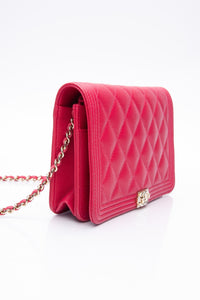 CHANEL Hot Pink Caviar Quilted Boy Wallet On Chain WOC