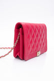 CHANEL Hot Pink Caviar Quilted Boy Wallet On Chain WOC