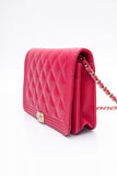 CHANEL Hot Pink Caviar Quilted Boy Wallet On Chain WOC