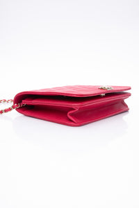 CHANEL Hot Pink Caviar Quilted Boy Wallet On Chain WOC