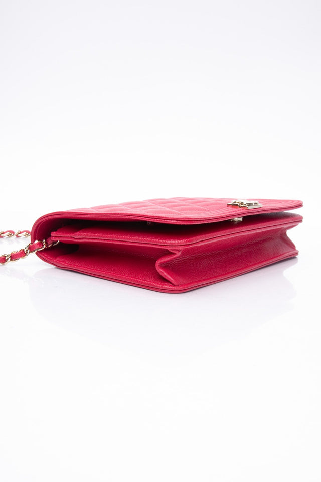 CHANEL Hot Pink Caviar Quilted Boy Wallet On Chain WOC