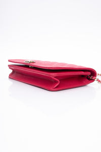 CHANEL Hot Pink Caviar Quilted Boy Wallet On Chain WOC