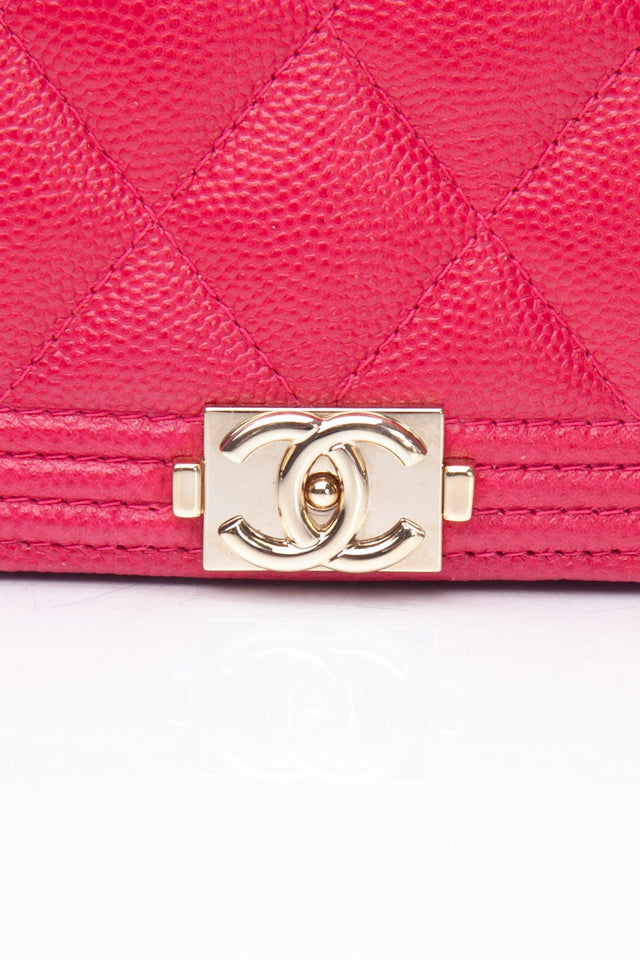 CHANEL Hot Pink Caviar Quilted Boy Wallet On Chain WOC