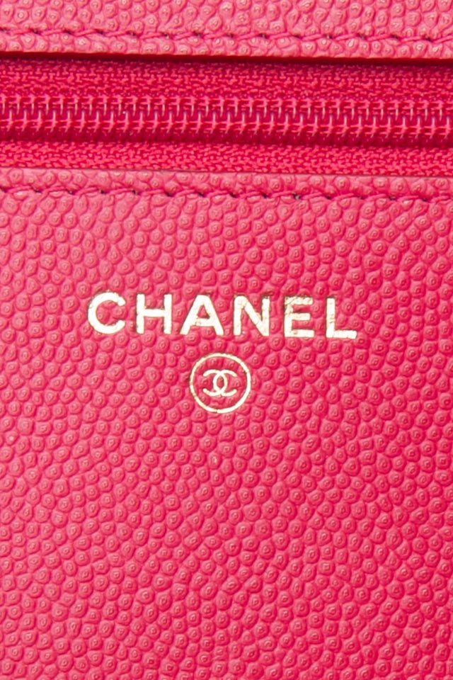 CHANEL Hot Pink Caviar Quilted Boy Wallet On Chain WOC