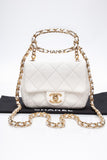CHANEL White Metal Quilted Lambskin Leather Mini Top Handle Square Flap Bag