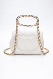 CHANEL White Metal Quilted Lambskin Leather Mini Top Handle Square Flap Bag