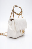 CHANEL White Metal Quilted Lambskin Leather Mini Top Handle Square Flap Bag