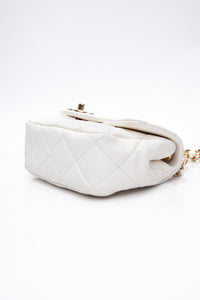 CHANEL White Metal Quilted Lambskin Leather Mini Top Handle Square Flap Bag