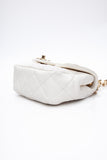 CHANEL White Metal Quilted Lambskin Leather Mini Top Handle Square Flap Bag