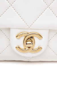 CHANEL White Metal Quilted Lambskin Leather Mini Top Handle Square Flap Bag