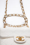 CHANEL White Metal Quilted Lambskin Leather Mini Top Handle Square Flap Bag