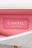 CHANEL White Metal Quilted Lambskin Leather Mini Top Handle Square Flap Bag