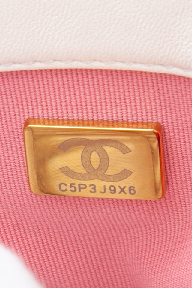 CHANEL White Metal Quilted Lambskin Leather Mini Top Handle Square Flap Bag