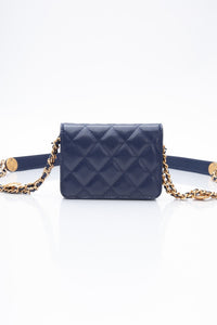 CHANEL Navy Quilted Caviar Twist Your Buttons Coin Purse with Chain Crossbody Bag