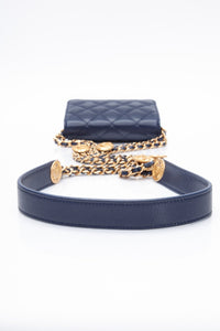 CHANEL Navy Quilted Caviar Twist Your Buttons Coin Purse with Chain Crossbody Bag