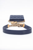 CHANEL Navy Quilted Caviar Twist Your Buttons Coin Purse with Chain Crossbody Bag