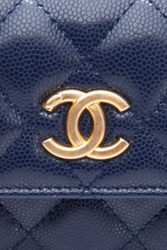 CHANEL Navy Quilted Caviar Twist Your Buttons Coin Purse with Chain Crossbody Bag