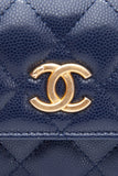 CHANEL Navy Quilted Caviar Twist Your Buttons Coin Purse with Chain Crossbody Bag