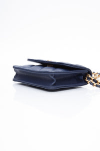 CHANEL Navy Quilted Caviar Twist Your Buttons Coin Purse with Chain Crossbody Bag