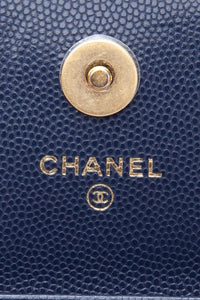 CHANEL Navy Quilted Caviar Twist Your Buttons Coin Purse with Chain Crossbody Bag
