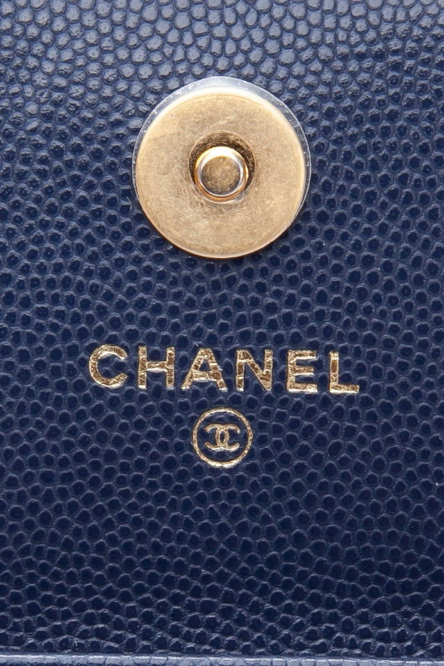 CHANEL Navy Quilted Caviar Twist Your Buttons Coin Purse with Chain Crossbody Bag