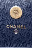 CHANEL Navy Quilted Caviar Twist Your Buttons Coin Purse with Chain Crossbody Bag