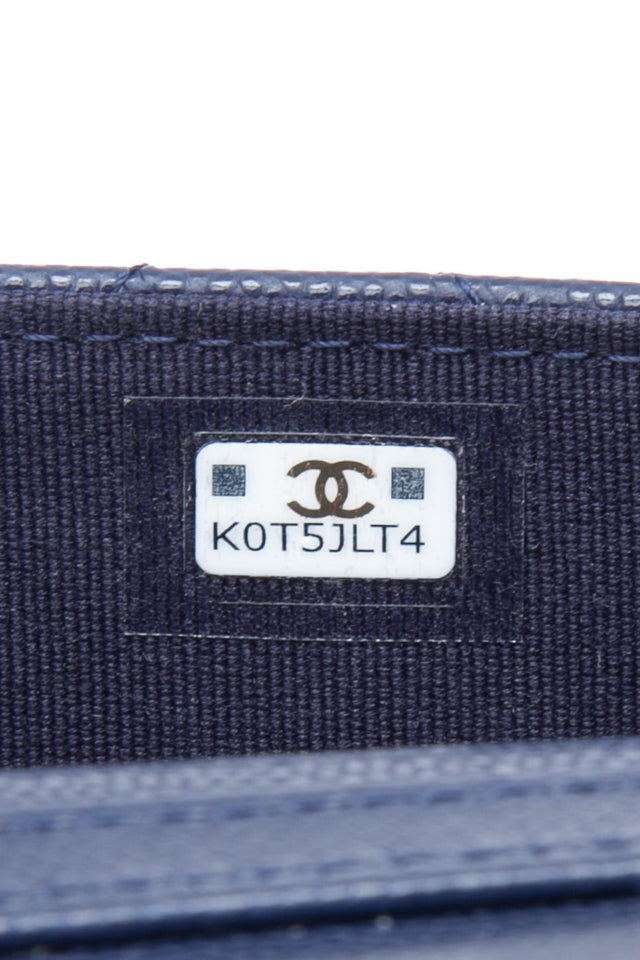 CHANEL Navy Quilted Caviar Twist Your Buttons Coin Purse with Chain Crossbody Bag