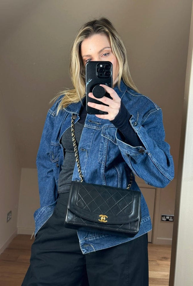 Vintage Chanel Diana Black Single Flap with 24k gold plated hardware