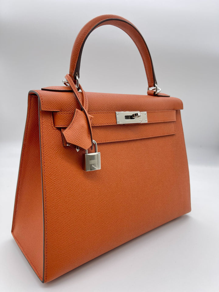 Hermes Kelly 28 Epsom Potiron Orange Palladium Hardware