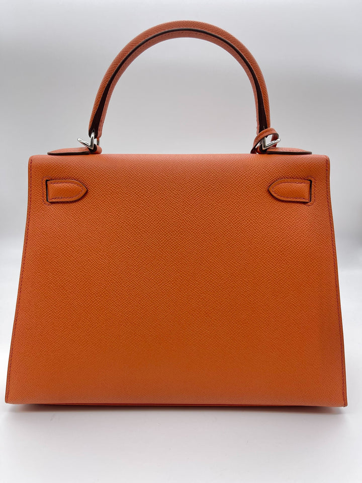 Hermes Kelly 28 Epsom Potiron Orange Palladium Hardware