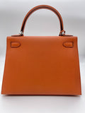 Hermes Kelly 28 Epsom Potiron Orange Palladium Hardware
