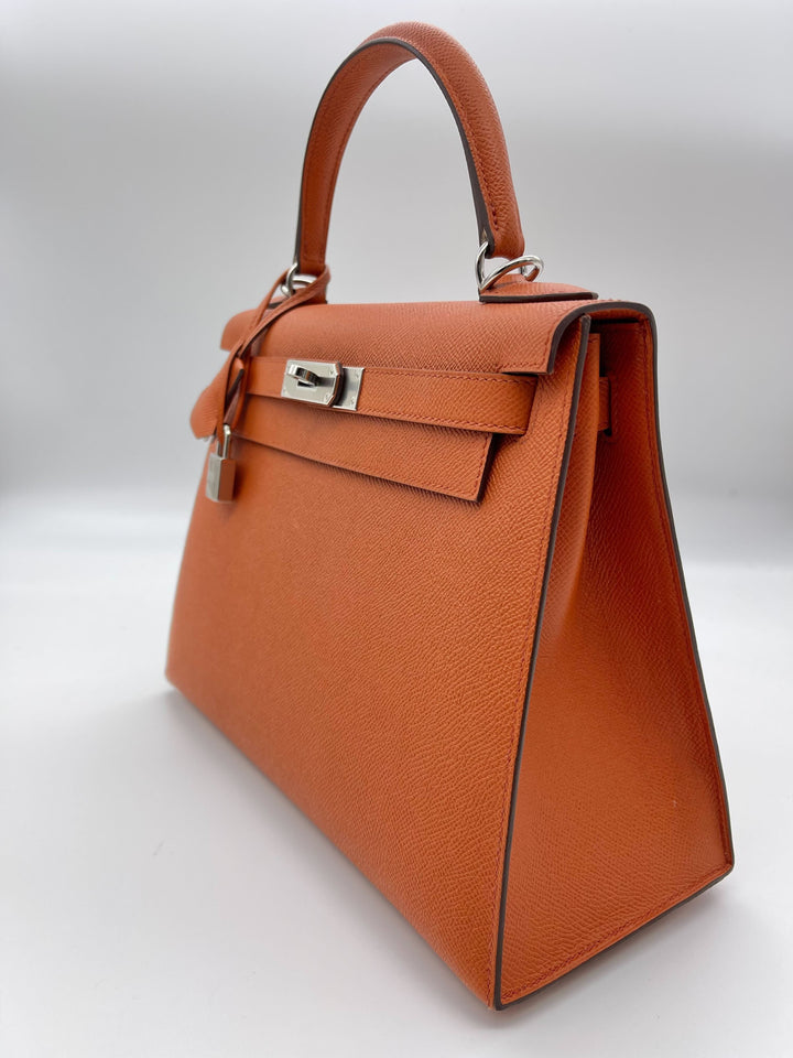 Hermes Kelly 28 Epsom Potiron Orange Palladium Hardware