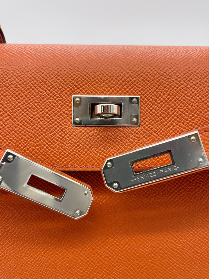 Hermes Kelly 28 Epsom Potiron Orange Palladium Hardware