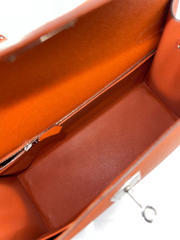 Hermes Kelly 28 Epsom Potiron Orange Palladium Hardware