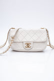 CHANEL Small Cream Crystal Pearls Chain Quilted Calfskin Flap Bag