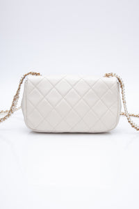 CHANEL Small Cream Crystal Pearls Chain Quilted Calfskin Flap Bag