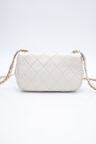 CHANEL Small Cream Crystal Pearls Chain Quilted Calfskin Flap Bag