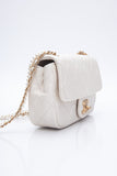 CHANEL Small Cream Crystal Pearls Chain Quilted Calfskin Flap Bag