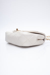CHANEL Small Cream Crystal Pearls Chain Quilted Calfskin Flap Bag