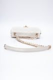 CHANEL Small Cream Crystal Pearls Chain Quilted Calfskin Flap Bag