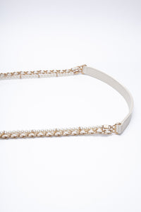 CHANEL Small Cream Crystal Pearls Chain Quilted Calfskin Flap Bag